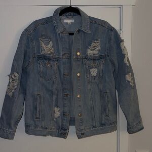 Topshop oversized Distressed Denim Jacket in Blue